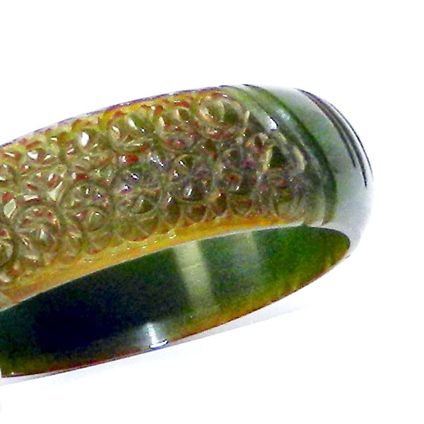 Carved green bakelite bangle