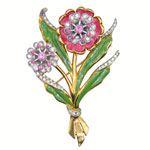 1940s Coro enameled rhinestone floral brooch