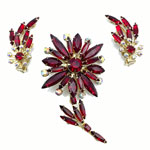 Scarlet red brooch and earring set