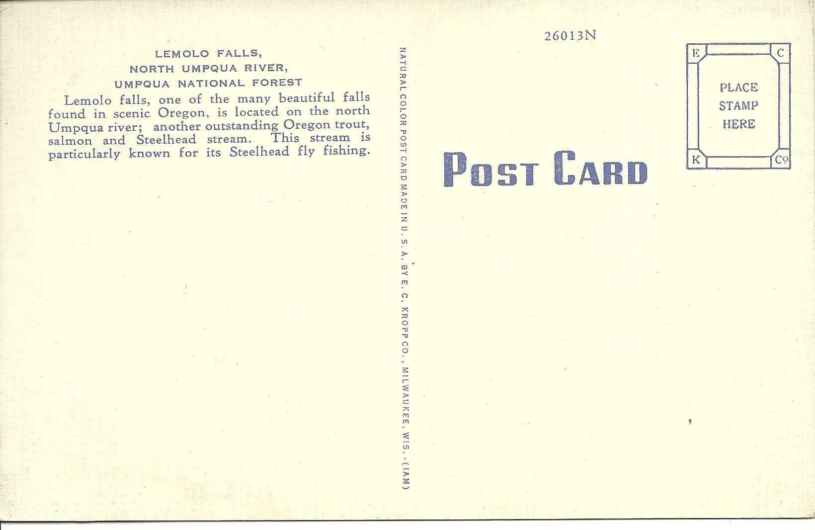 Vintage Lemolo Falls Oregon Postcard
