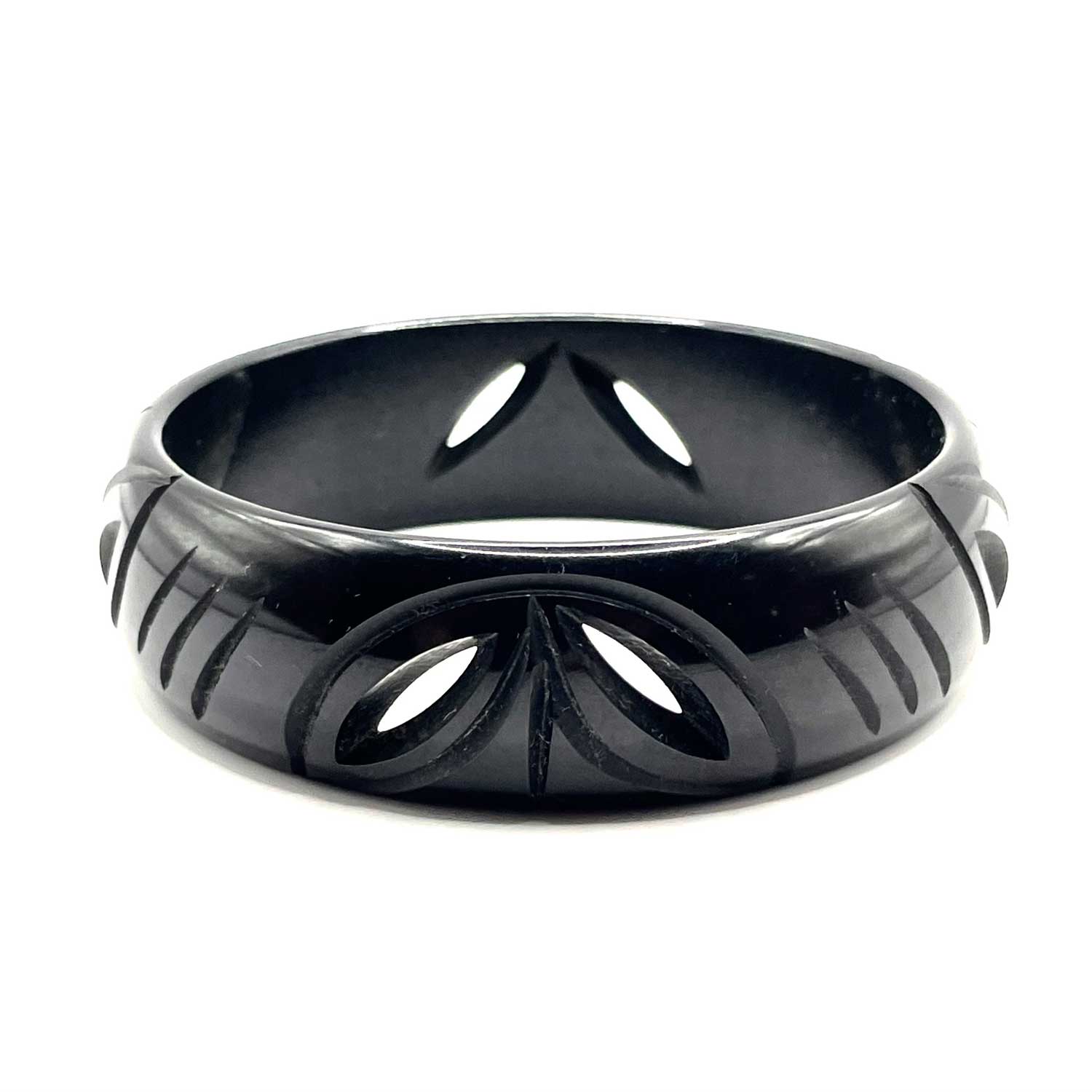 Carved black bakelite bangle