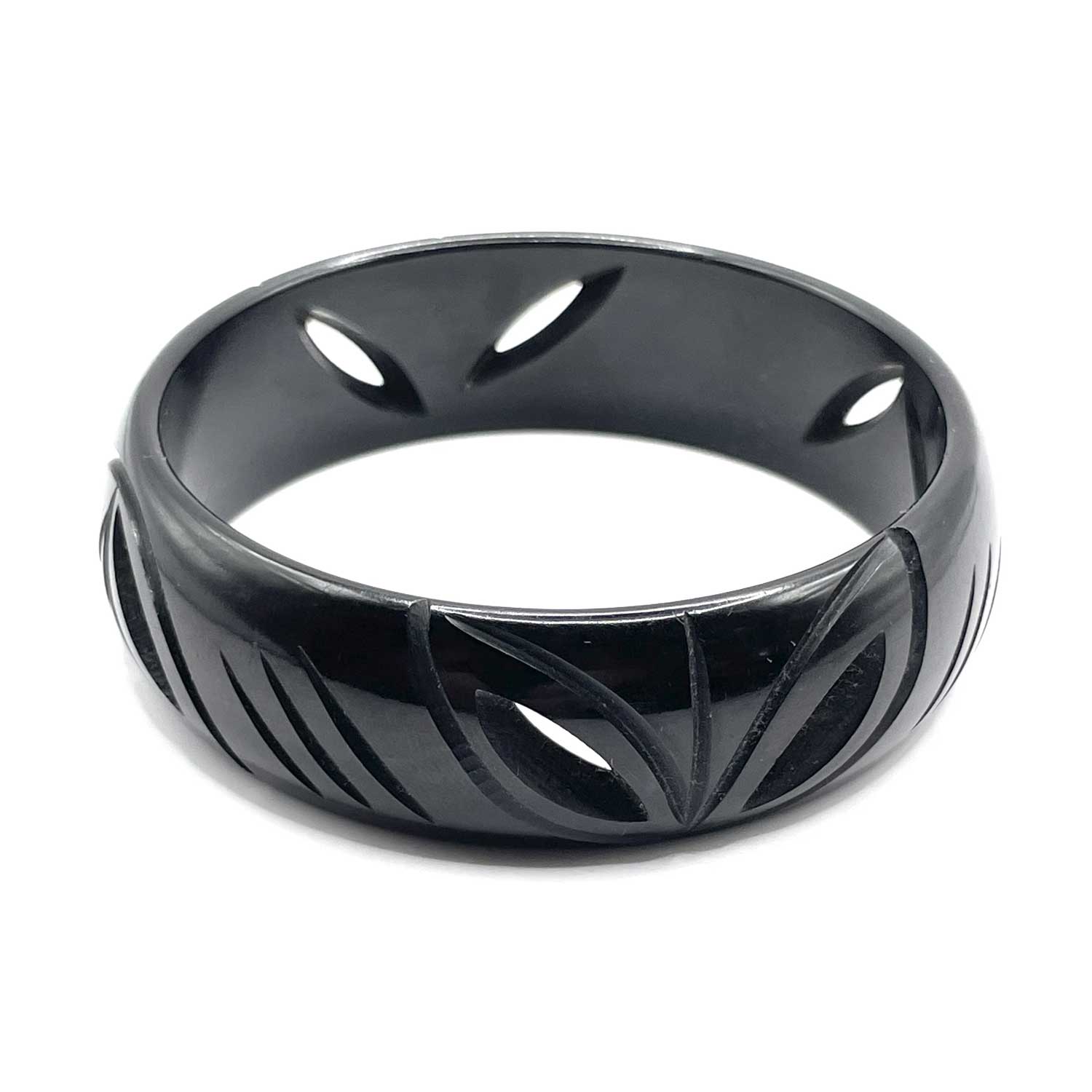 Carved black bakelite bangle