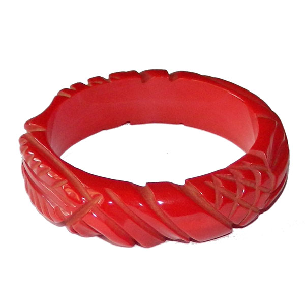 Carved red bakelite bangle