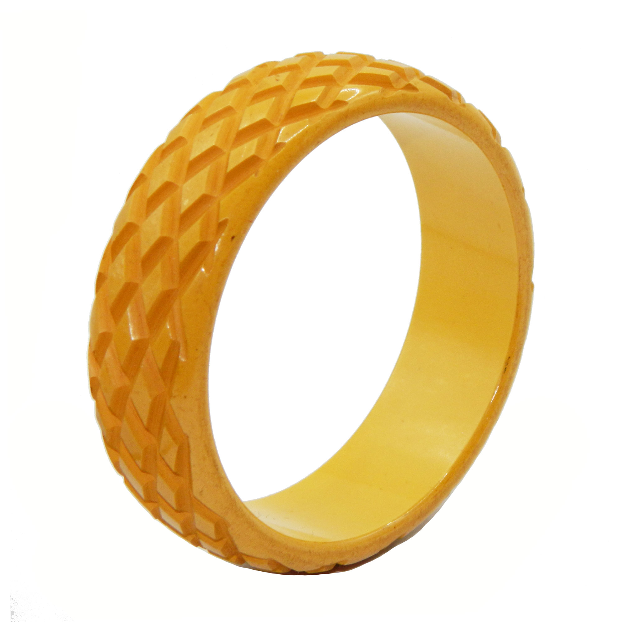 Carved yellow bakelite bangle