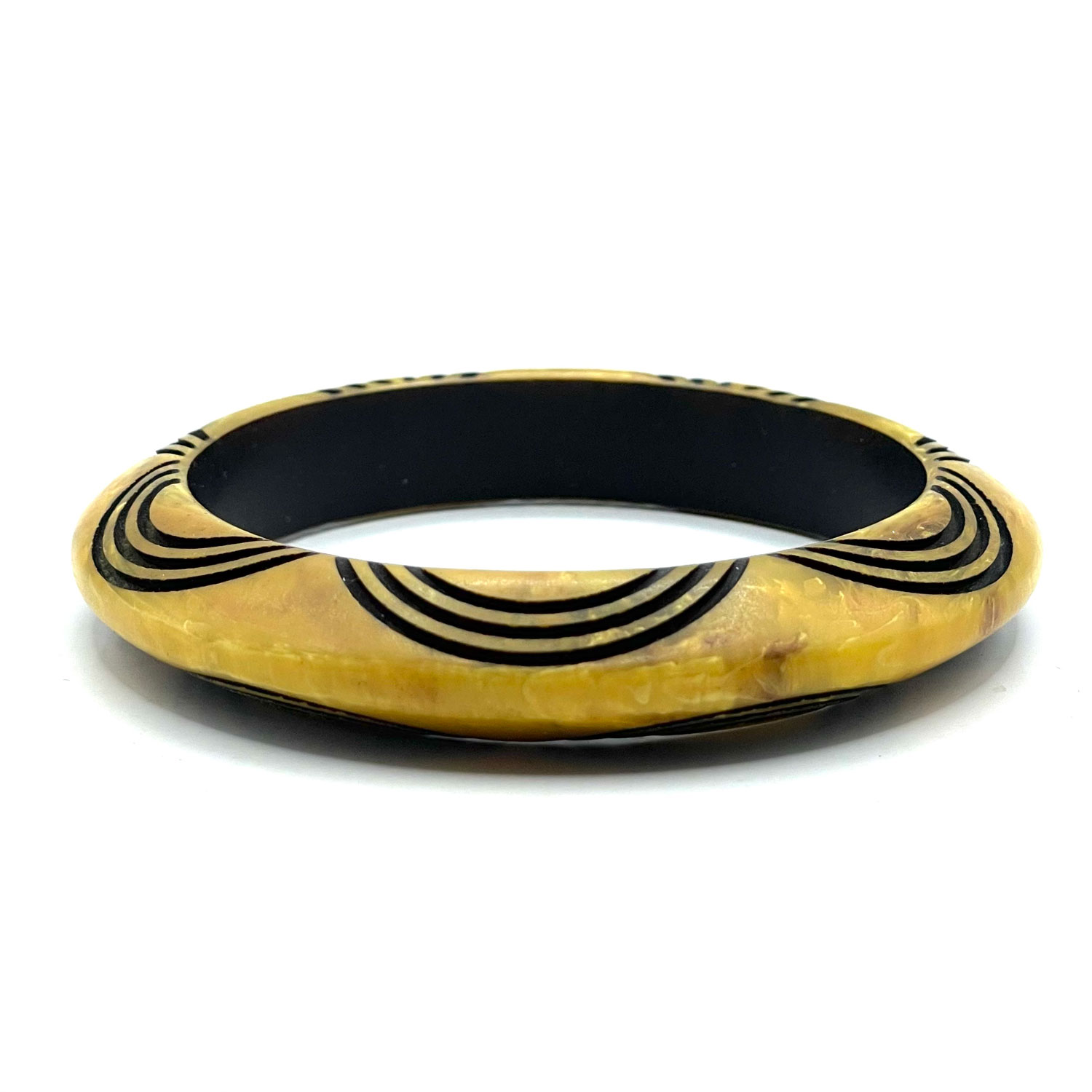 Carved overdyed bakelite bangle bracelet