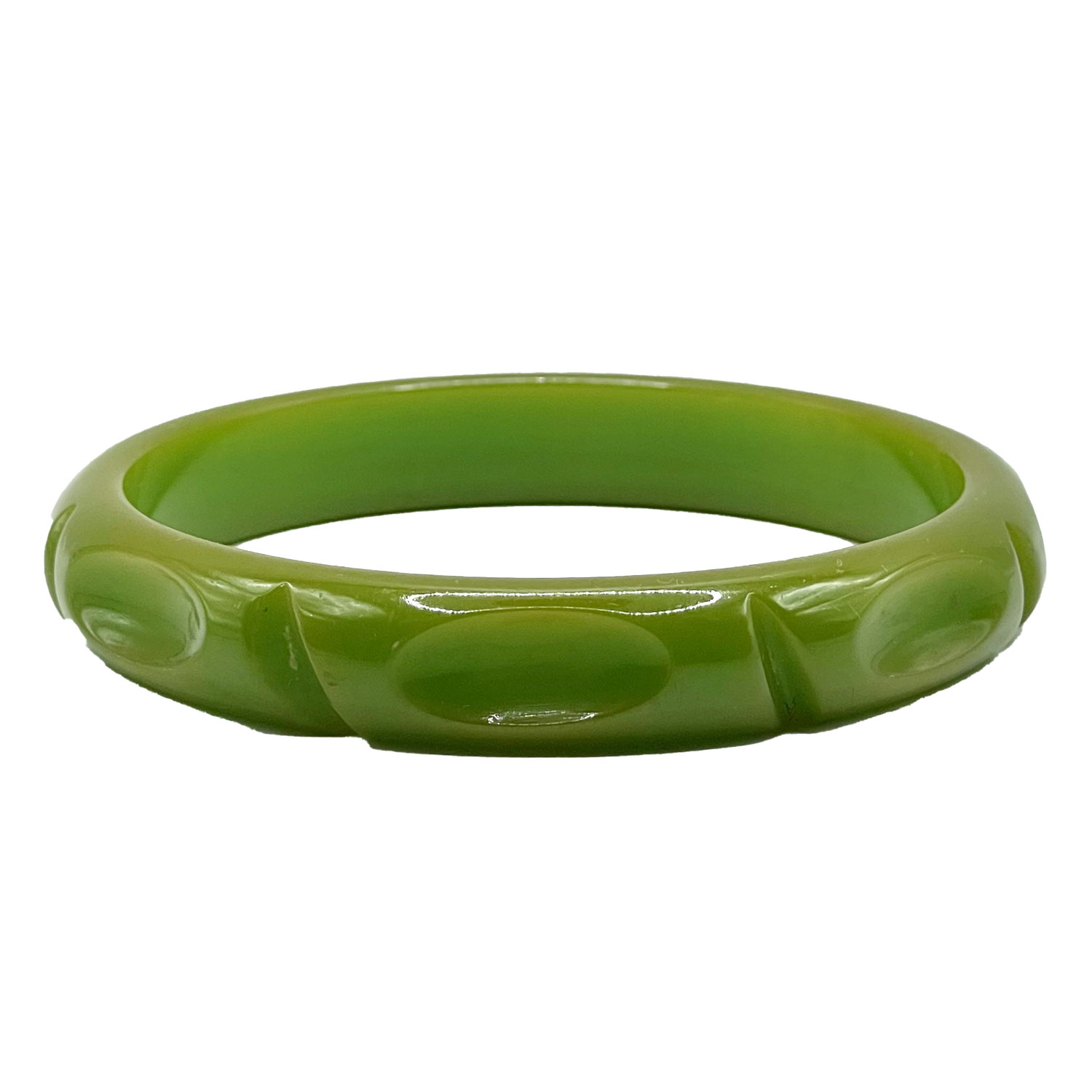 Carved green bakelite bangle