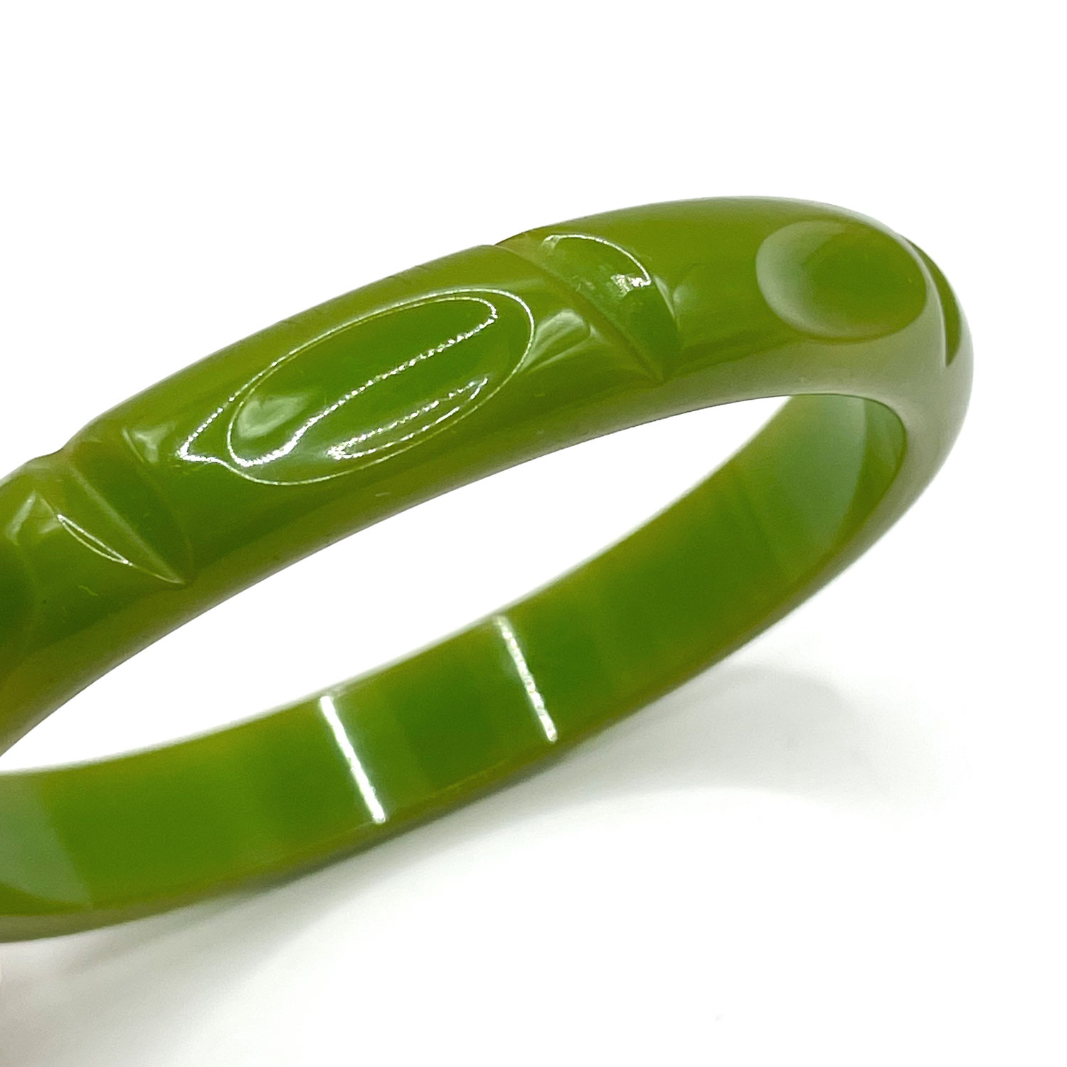 Carved green bakelite bangle