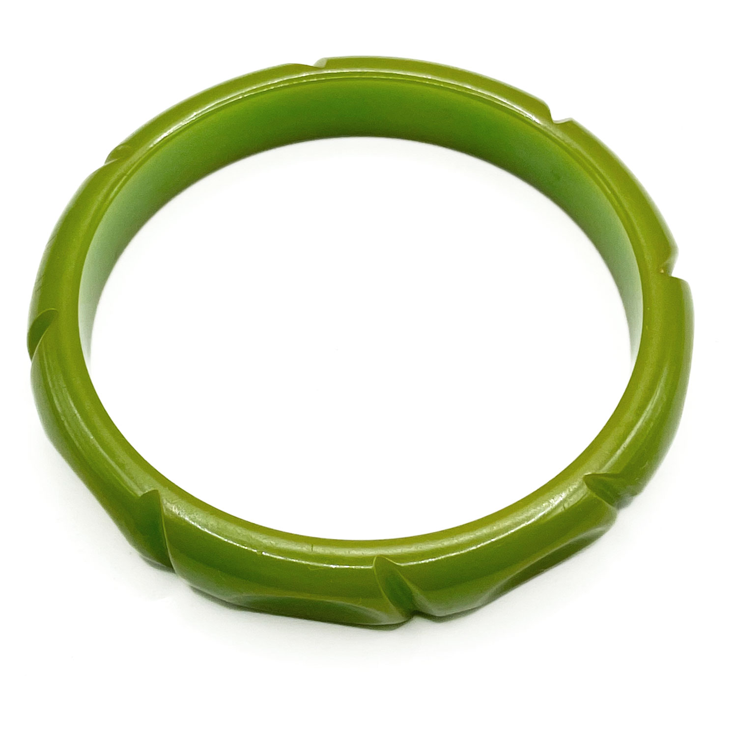 Carved green bakelite bangle