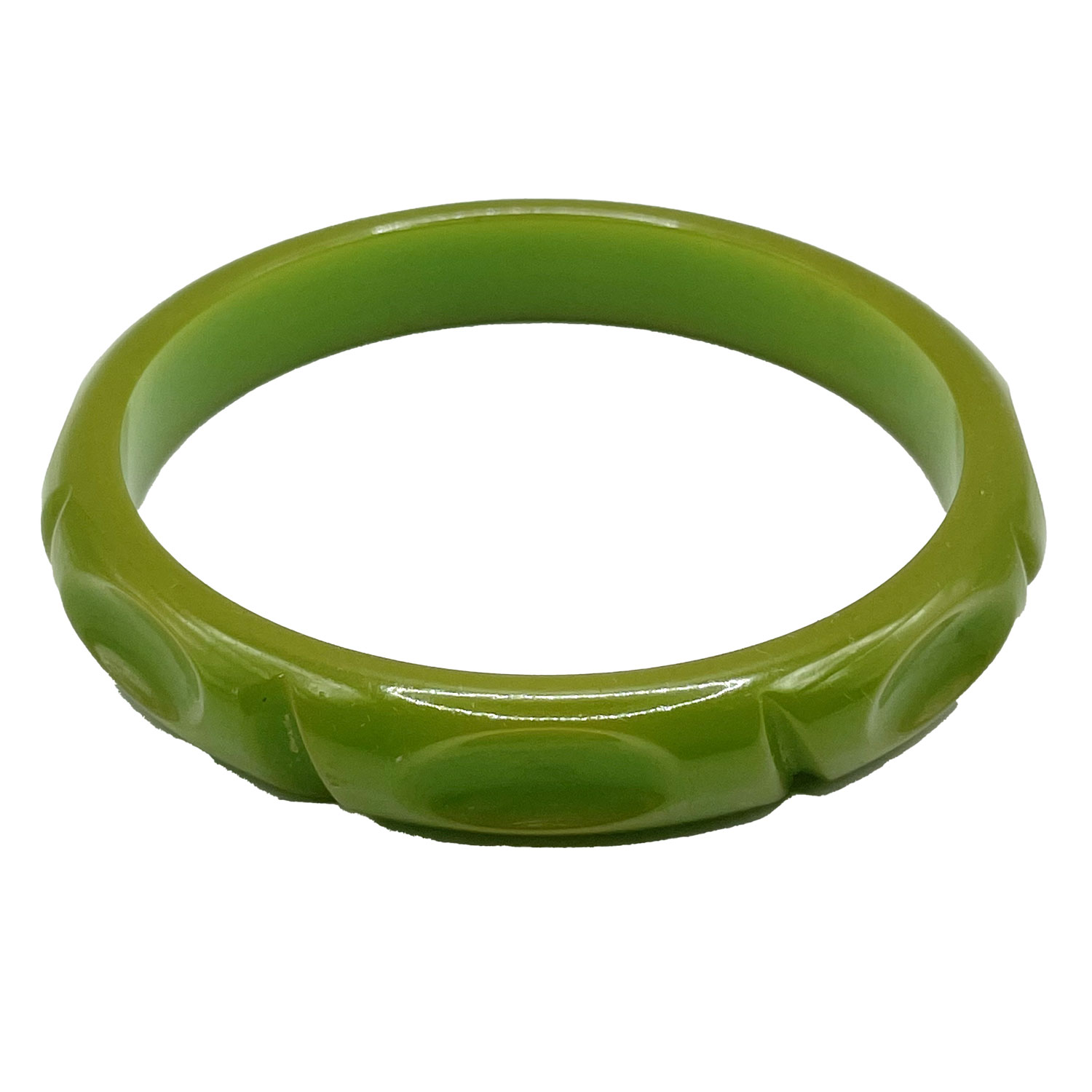 Carved green bakelite bangle