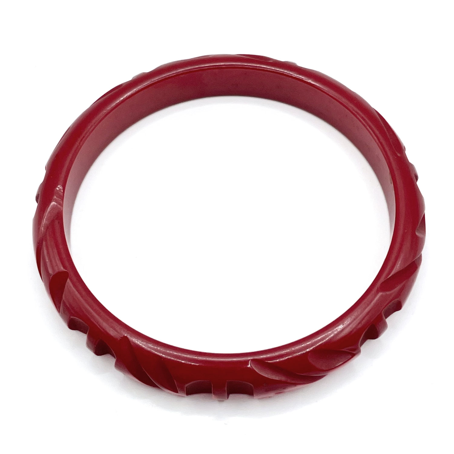 Scarlet red carved bakelite bangle