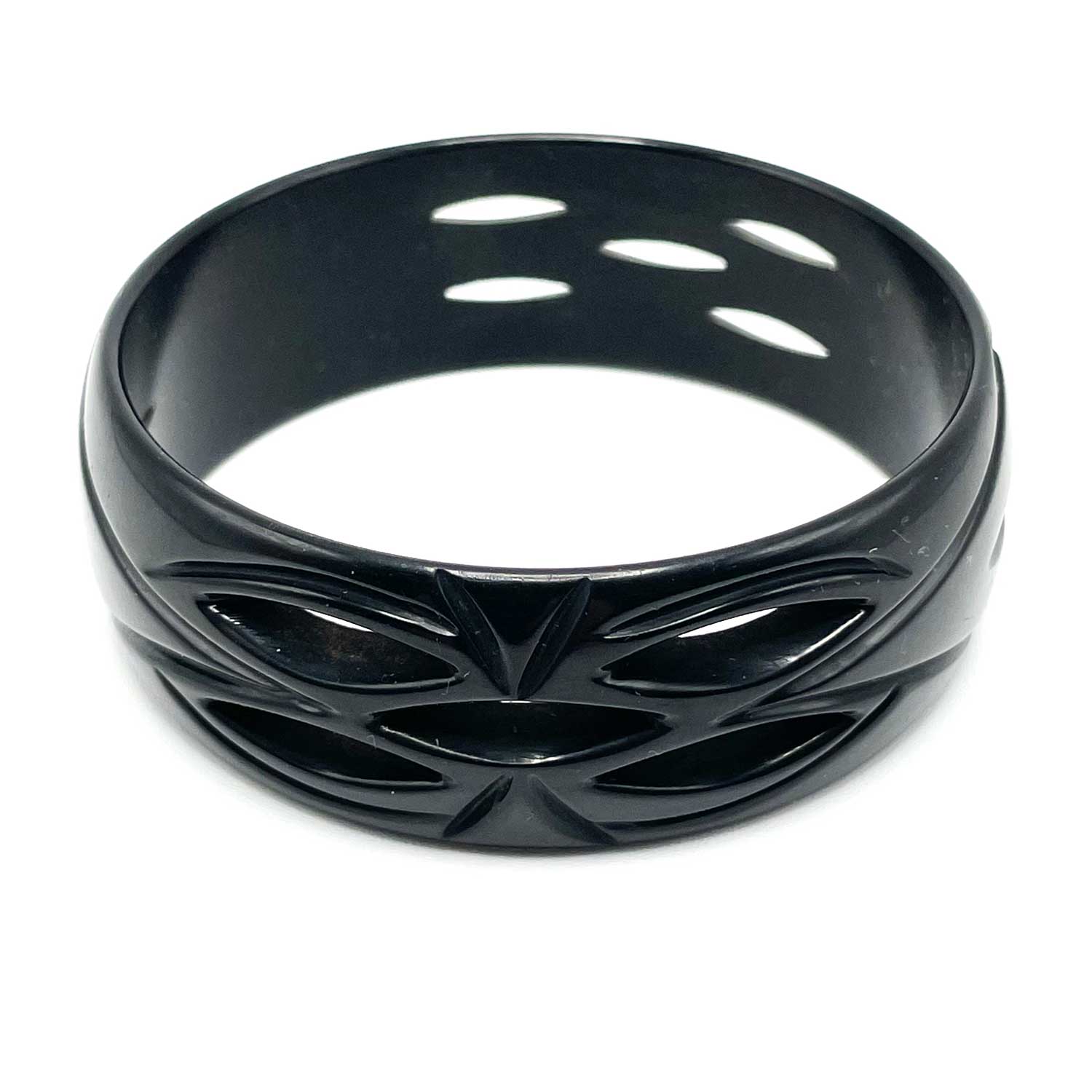 Carved black bakelite bangle