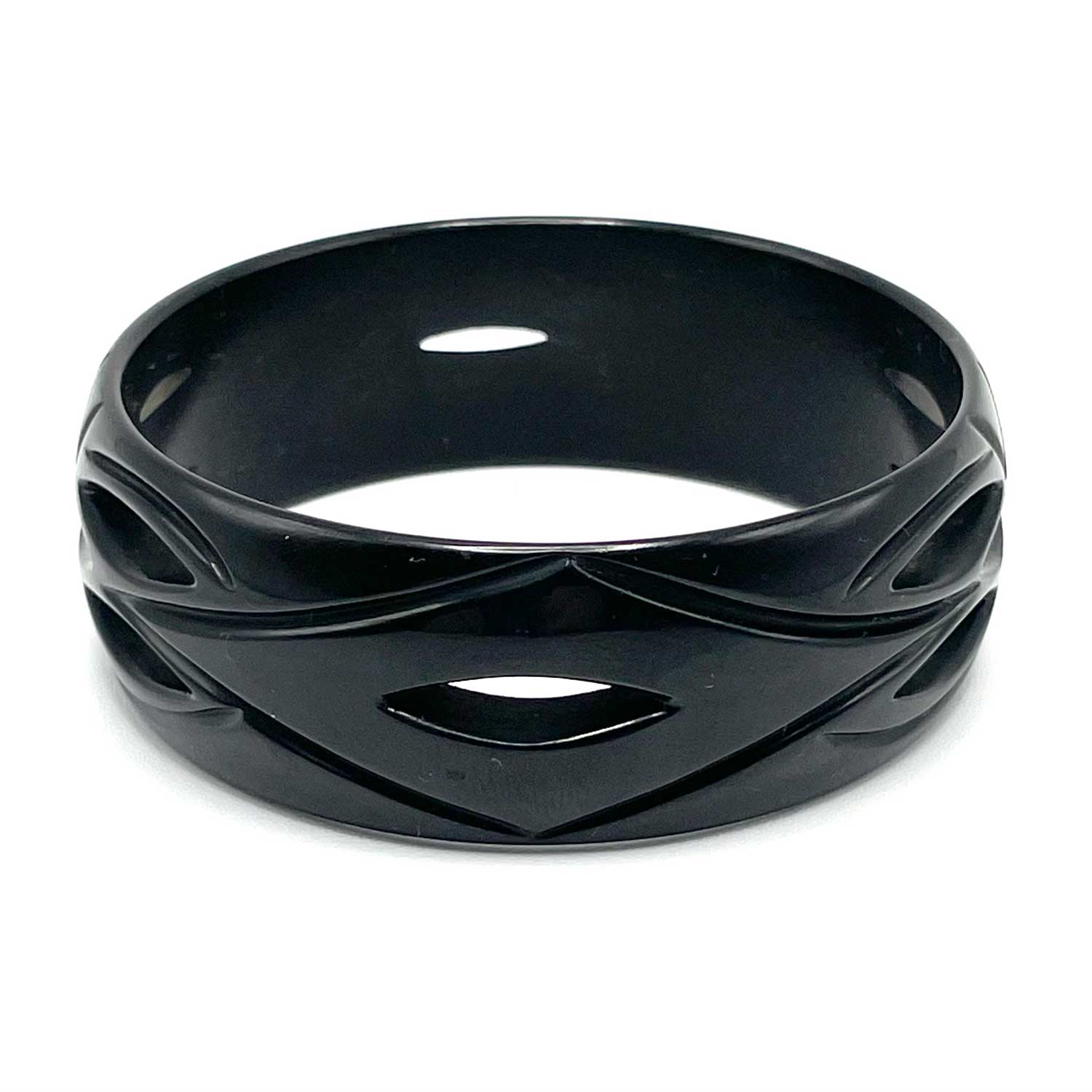 Carved black bakelite bangle