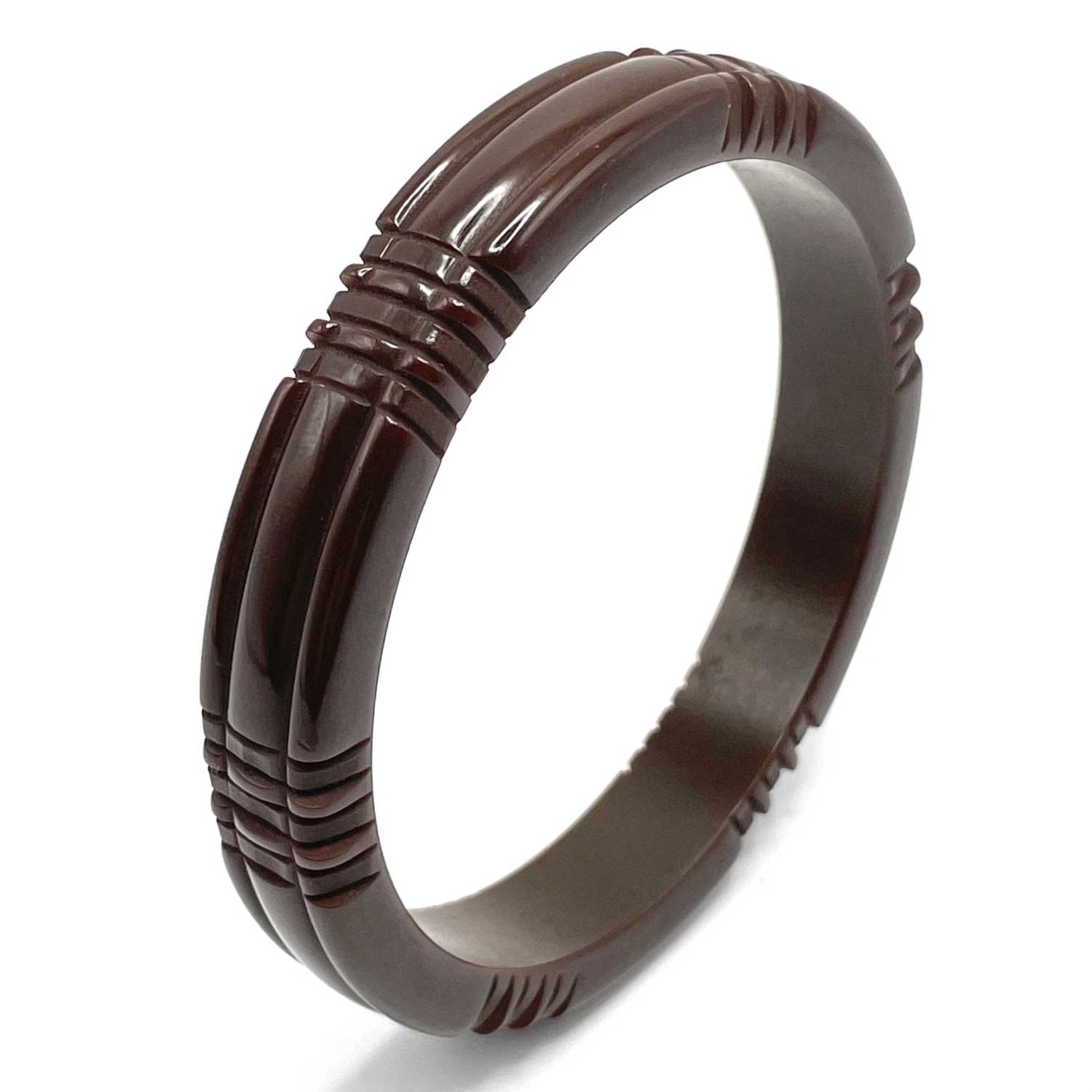 Carved brown bakelite bangle