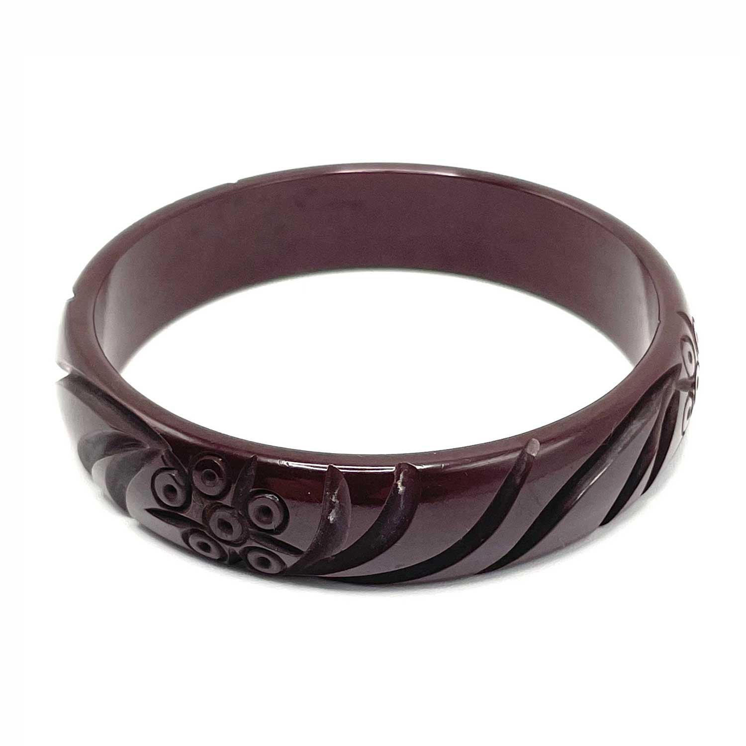 Carved brown bakelite bangle