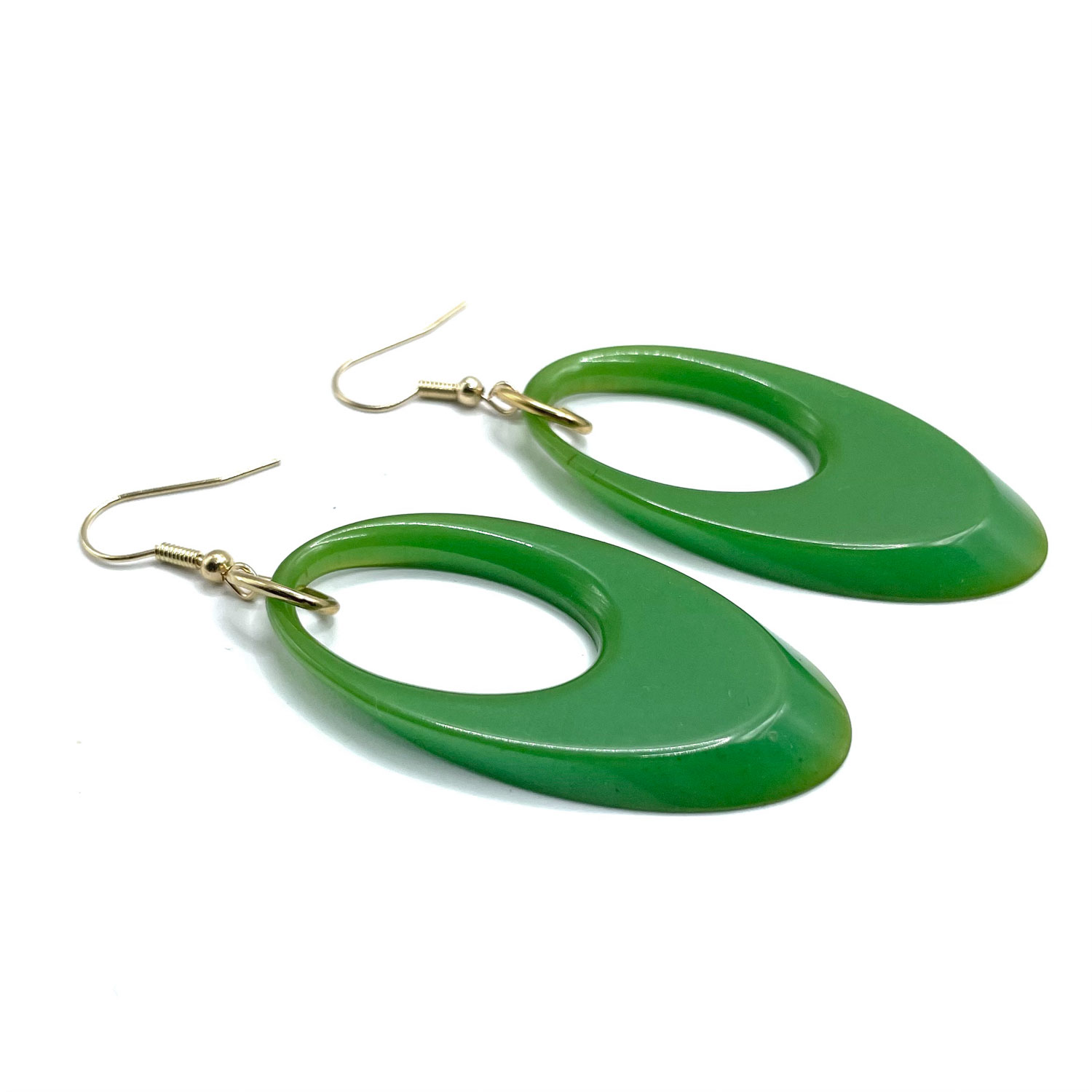 Green bakelite drop earrings