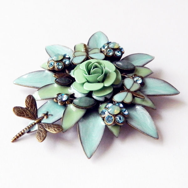 Enameled flower brooch