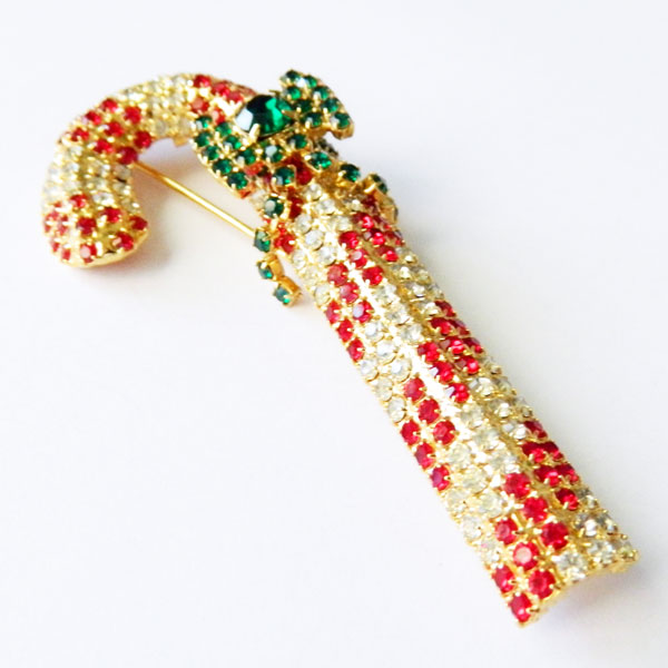 Rhinestone Candy Cane Brooch