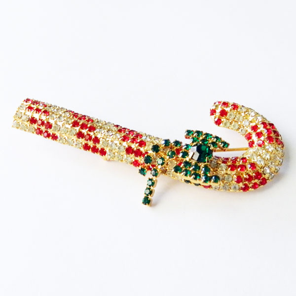 Rhinestone Candy Cane Brooch