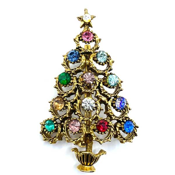 Hollycraft Rhinestone Christmas Tree Brooch
