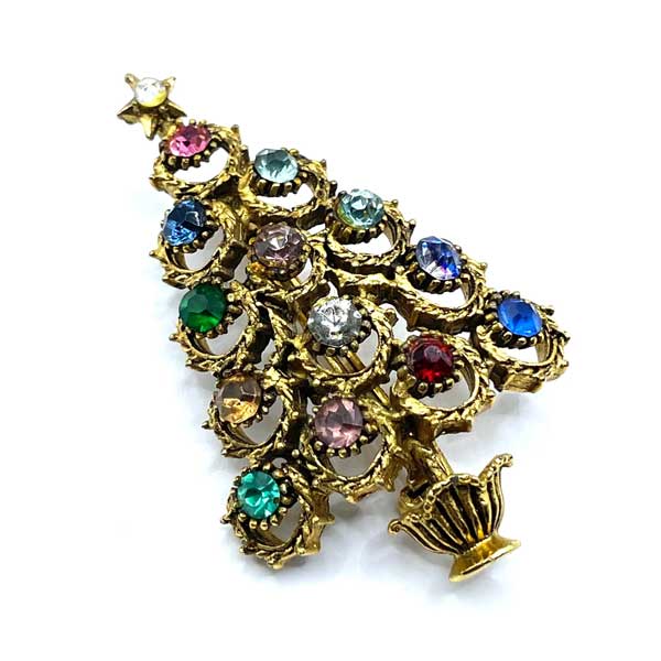 rhinestone Christmas tree pin