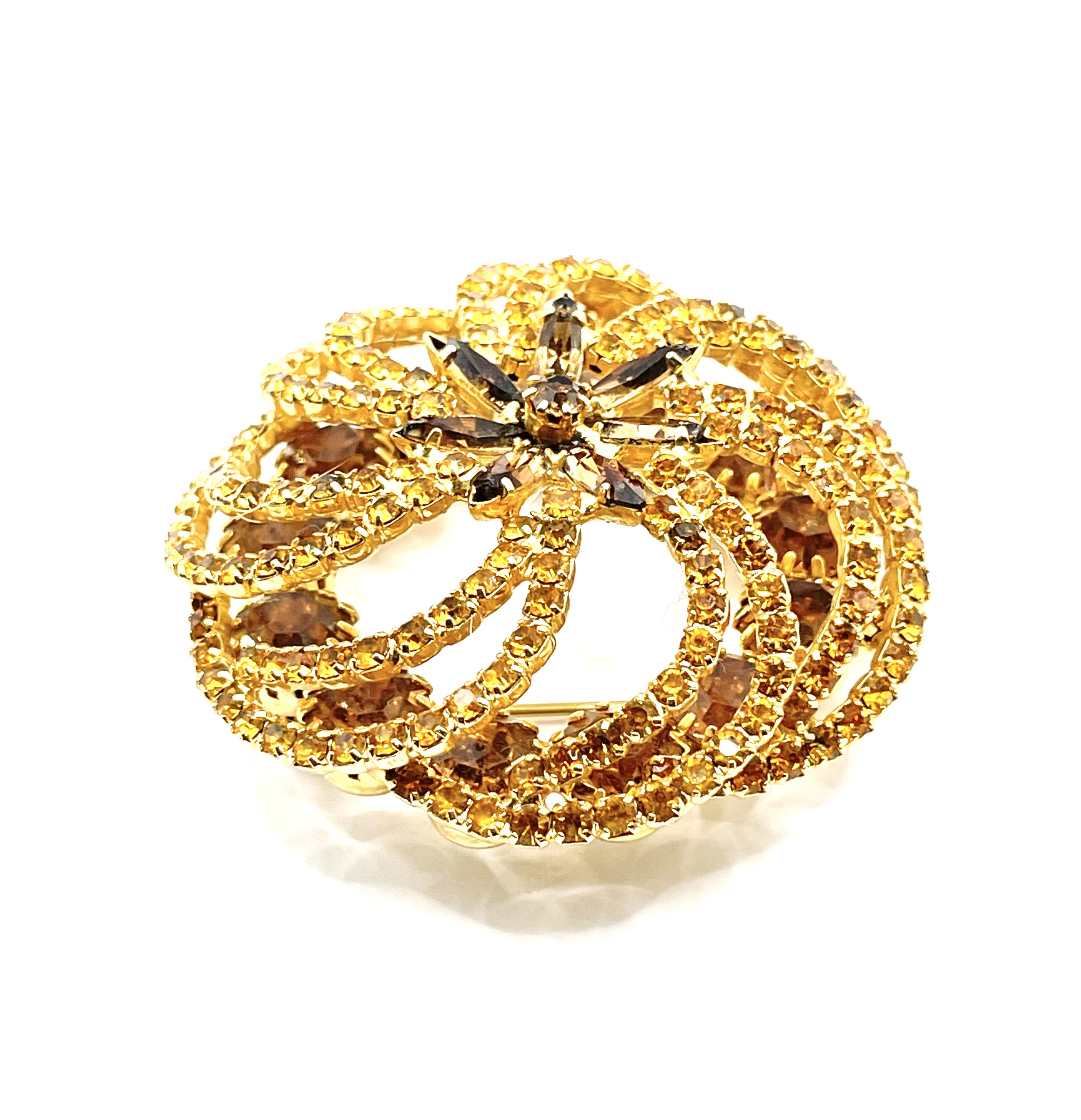 1960s Hobe spiral rhinestone brooch