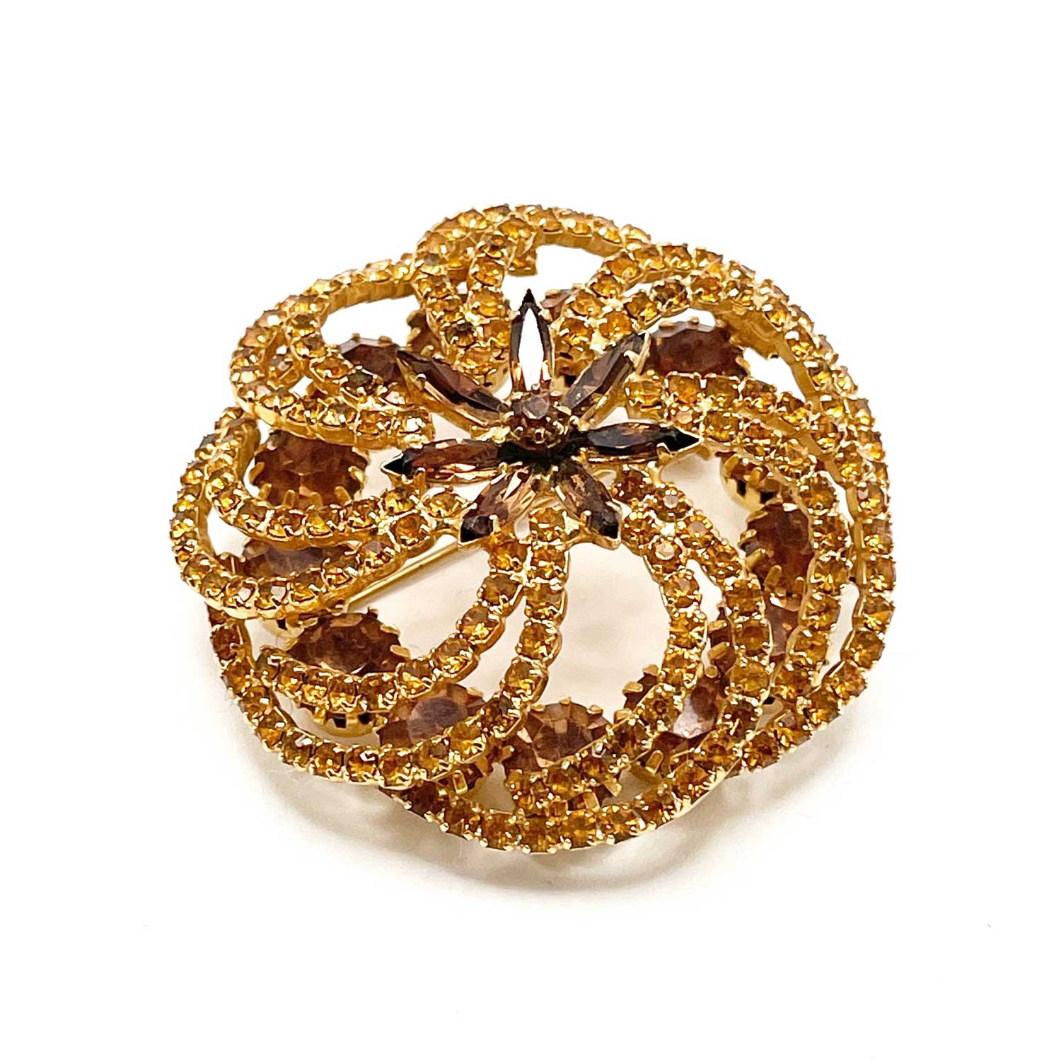 1960s Hobe spiral rhinestone brooch