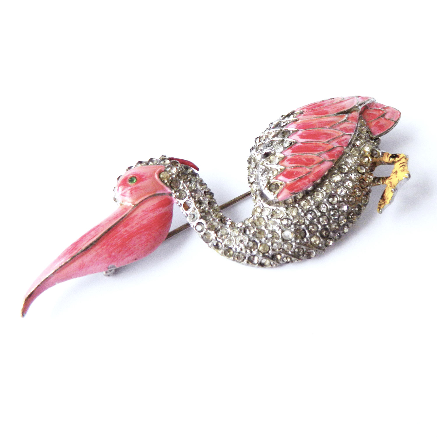 1930's rhinestone pelican brooch