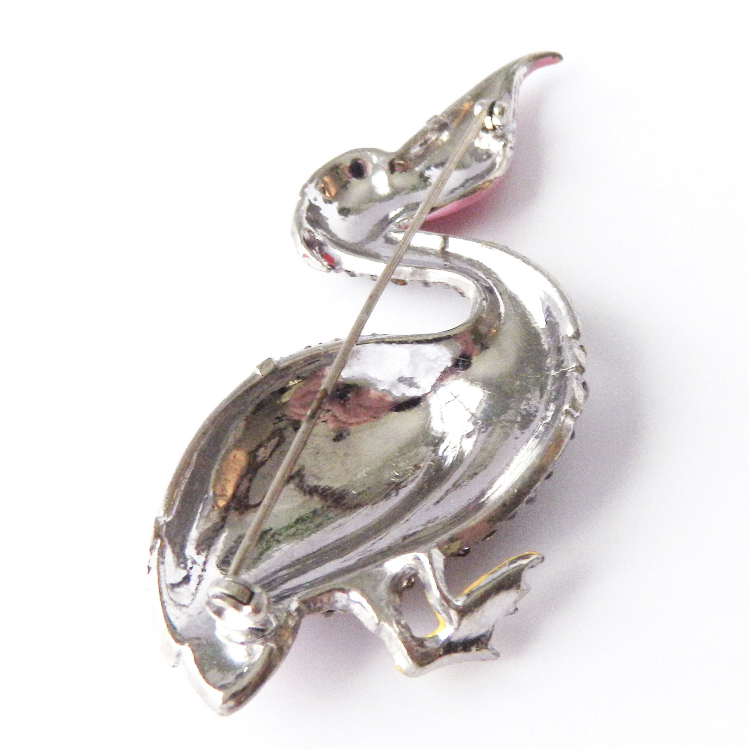 1930's rhinestone pelican brooch