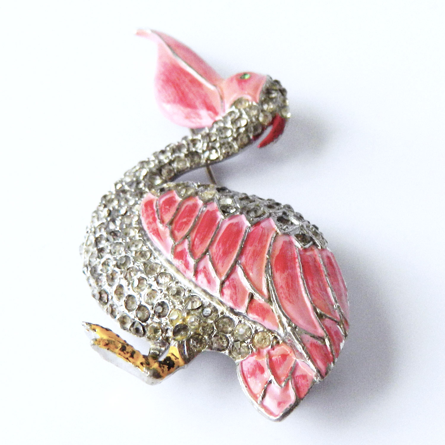 1930's rhinestone pelican brooch