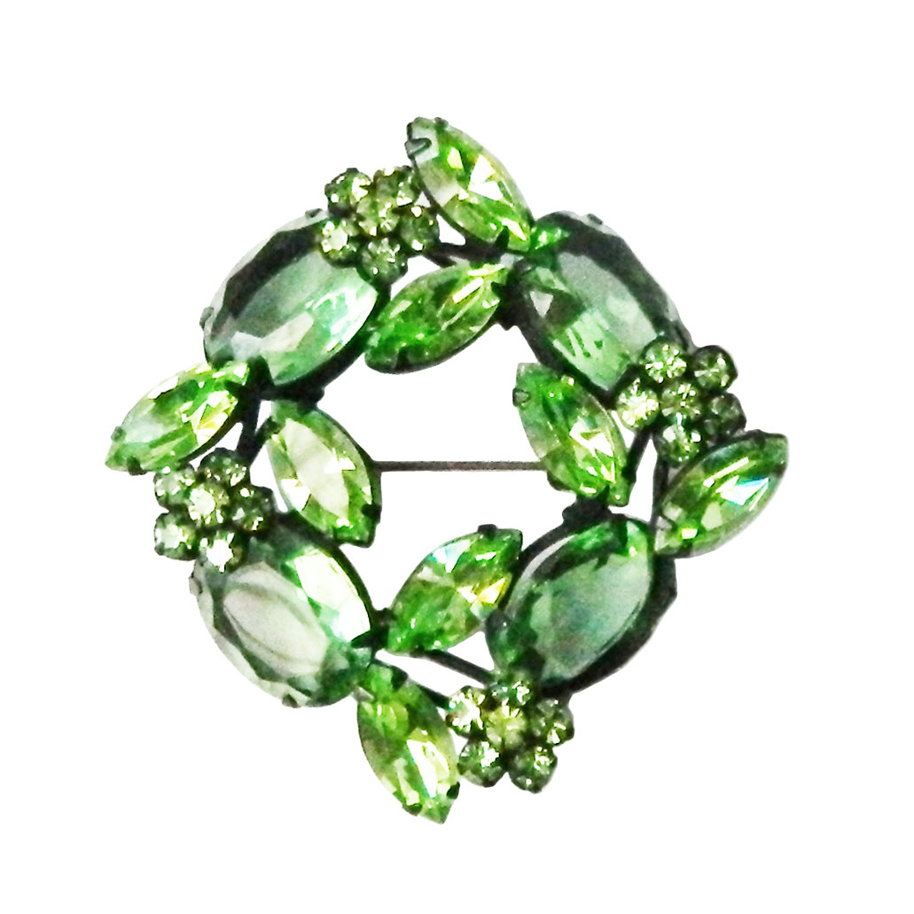 Green Regency rhinestone brooch