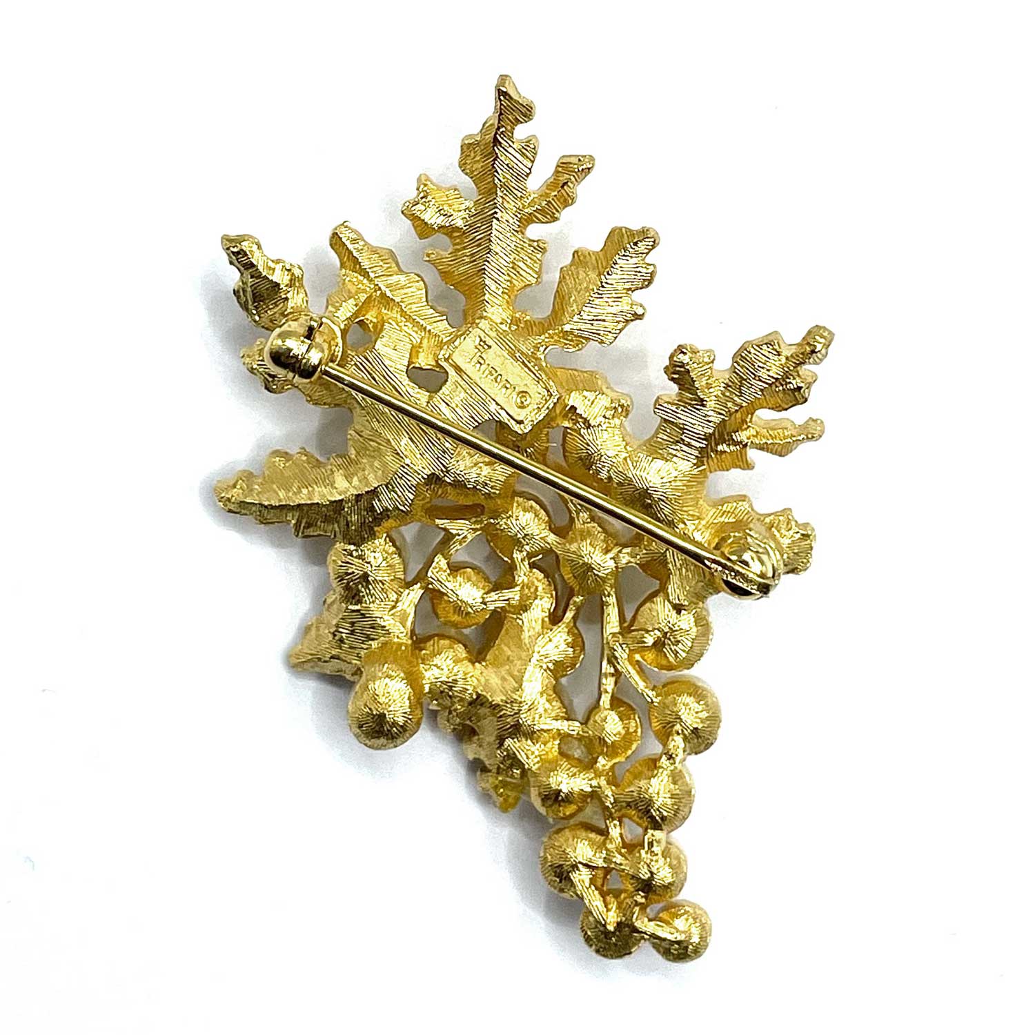 Crown Trifari faux pearl grapes brooch