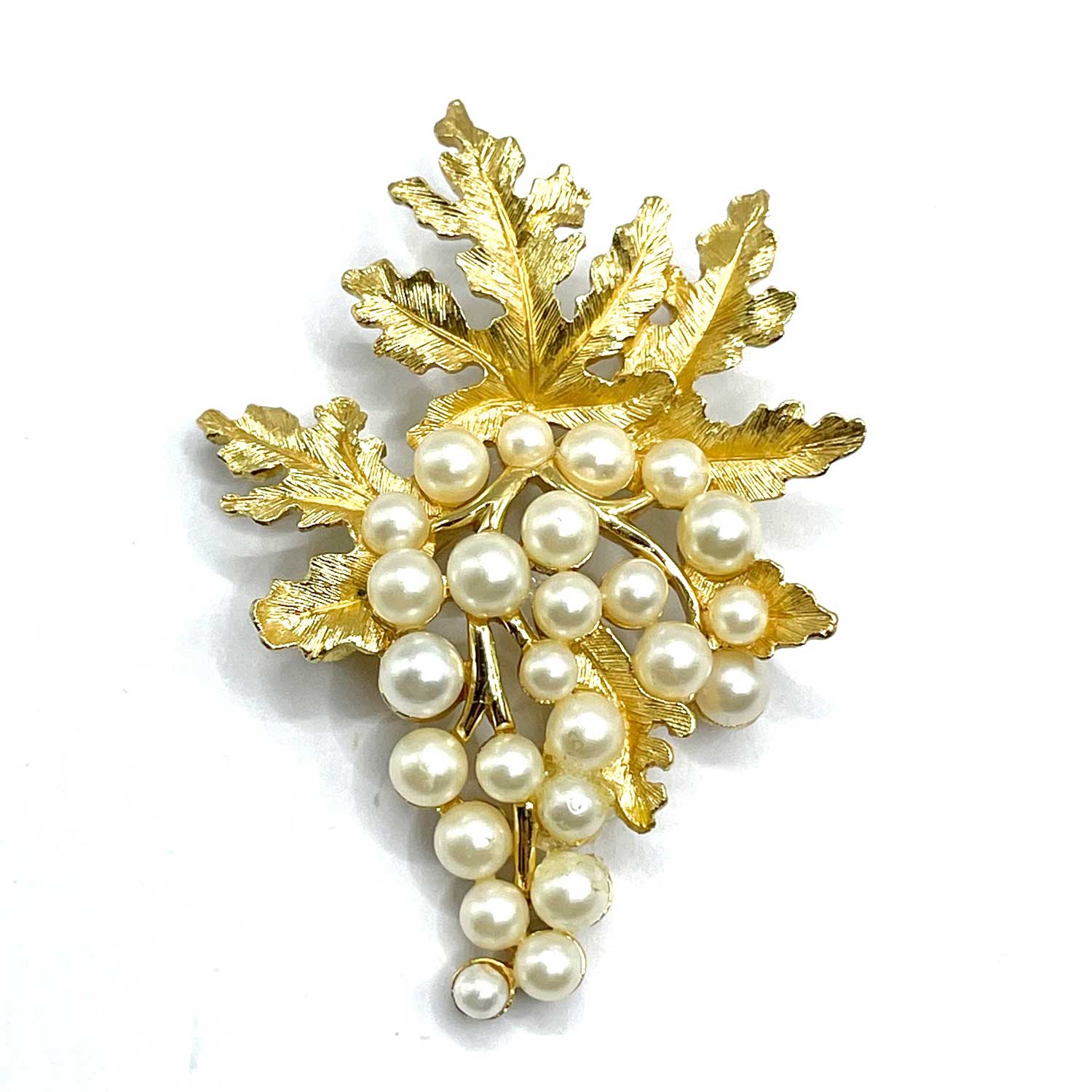 Crown Trifari faux pearl grapes brooch