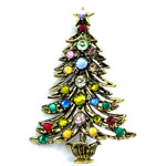 Hollycraft rhinestone Christmas tree pin