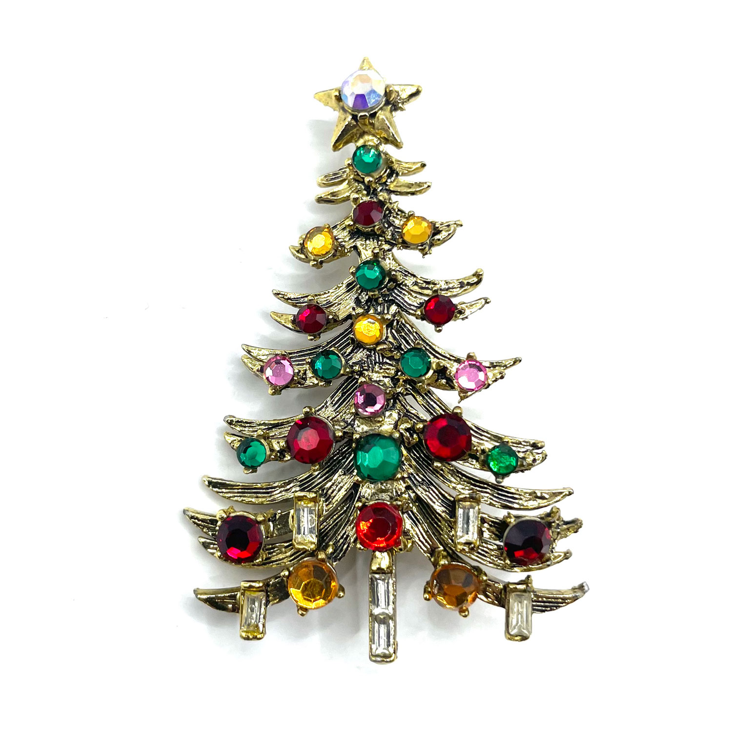 Hollycraft Rhinestone Christmas Tree Brooch