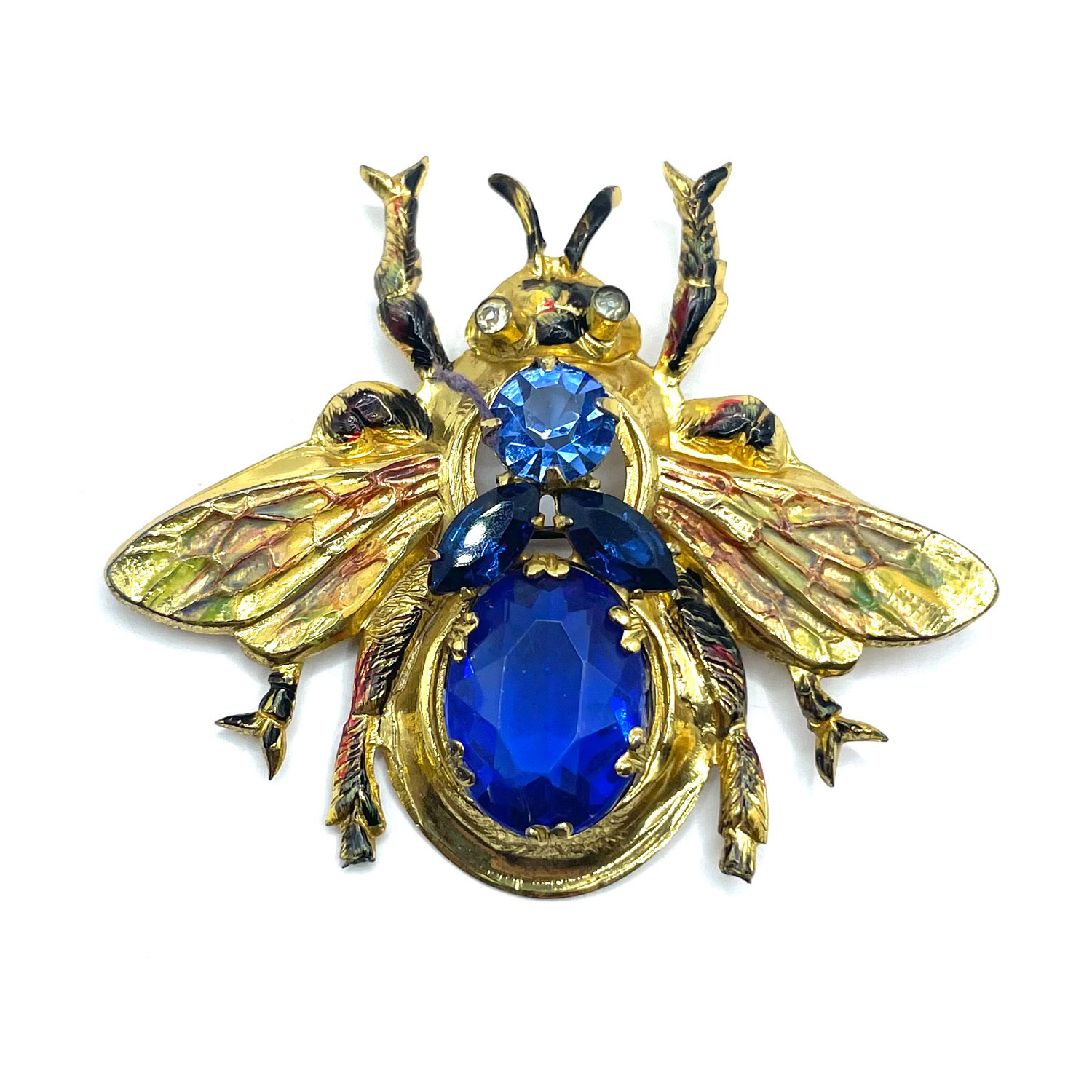 Enameled rhinestone fly brooch