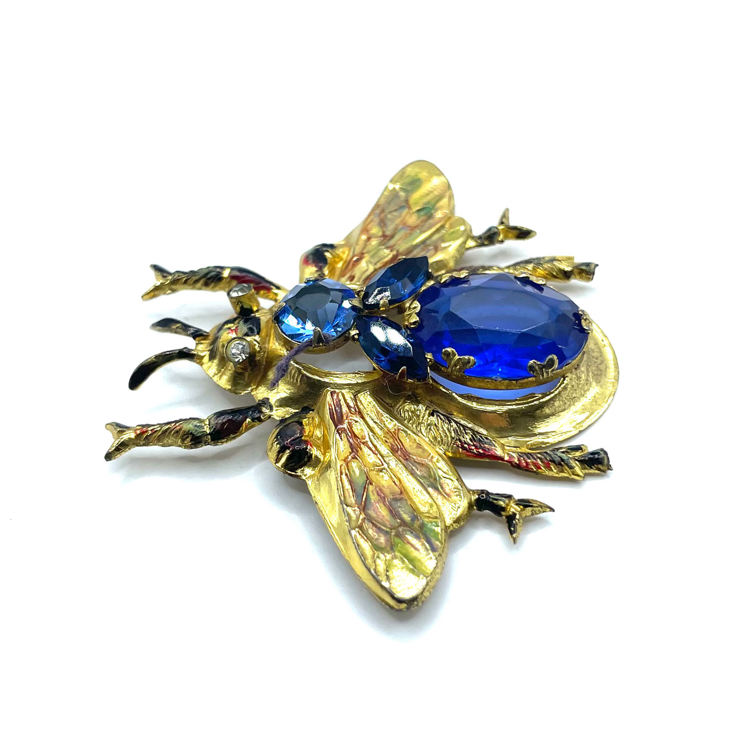 Enameled rhinestone fly brooch