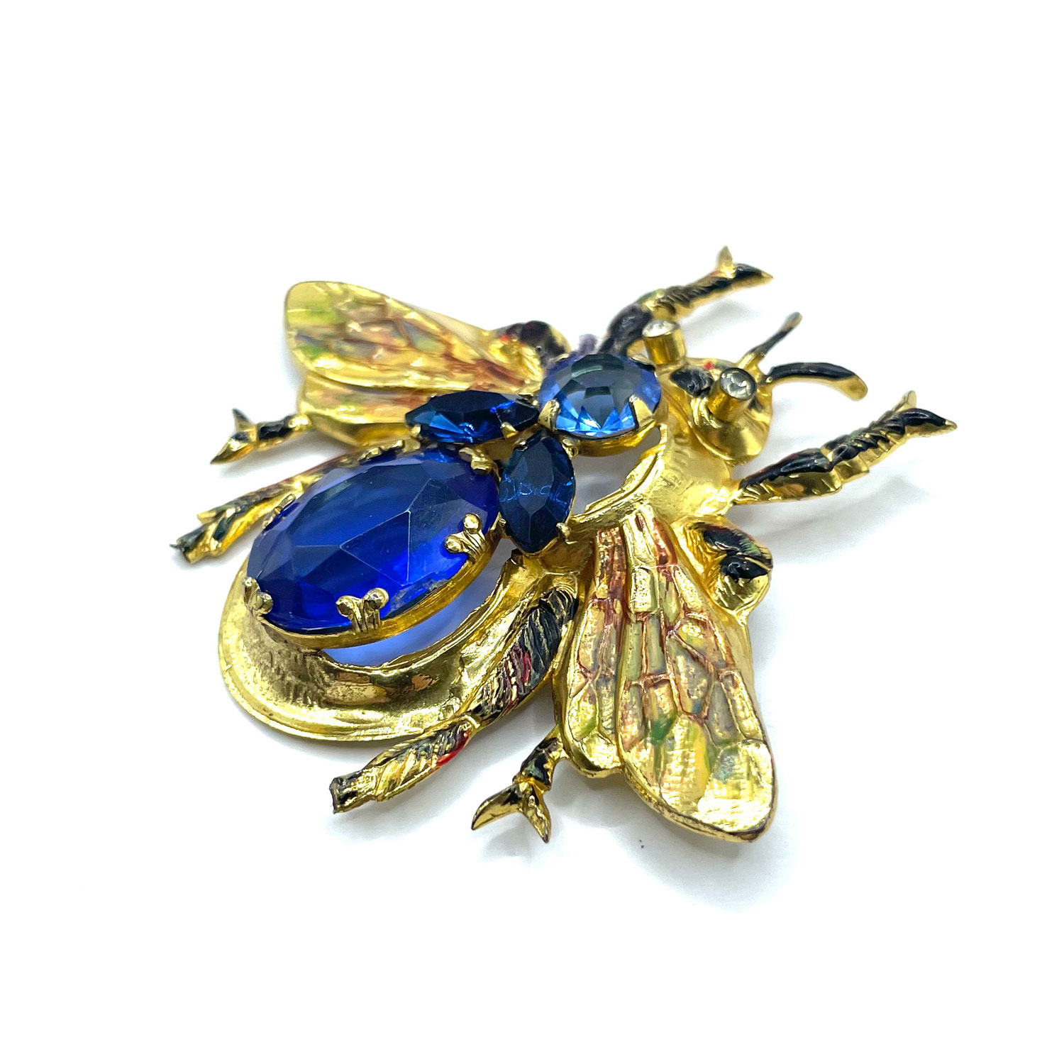 Enameled rhinestone fly brooch