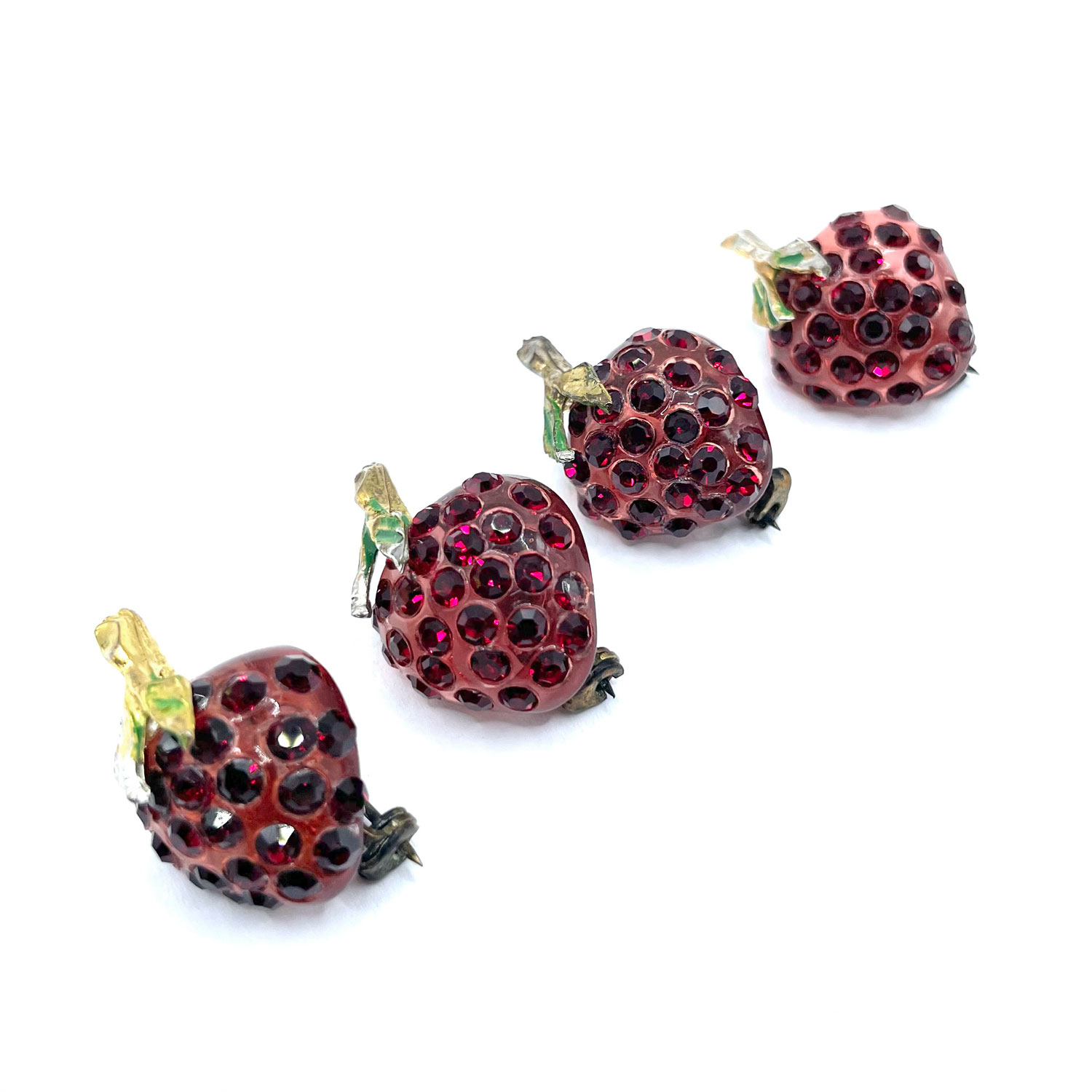 Red rhinestone strawberry brooch set