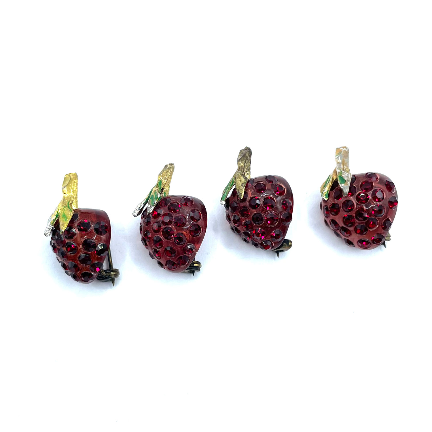 Red rhinestone strawberry brooch set