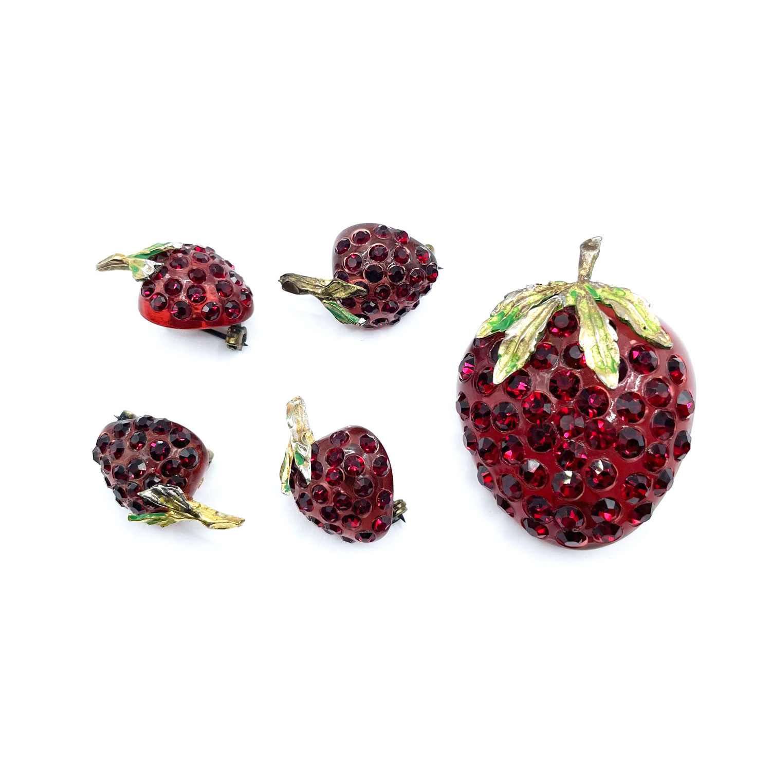 Red rhinestone strawberry brooch set