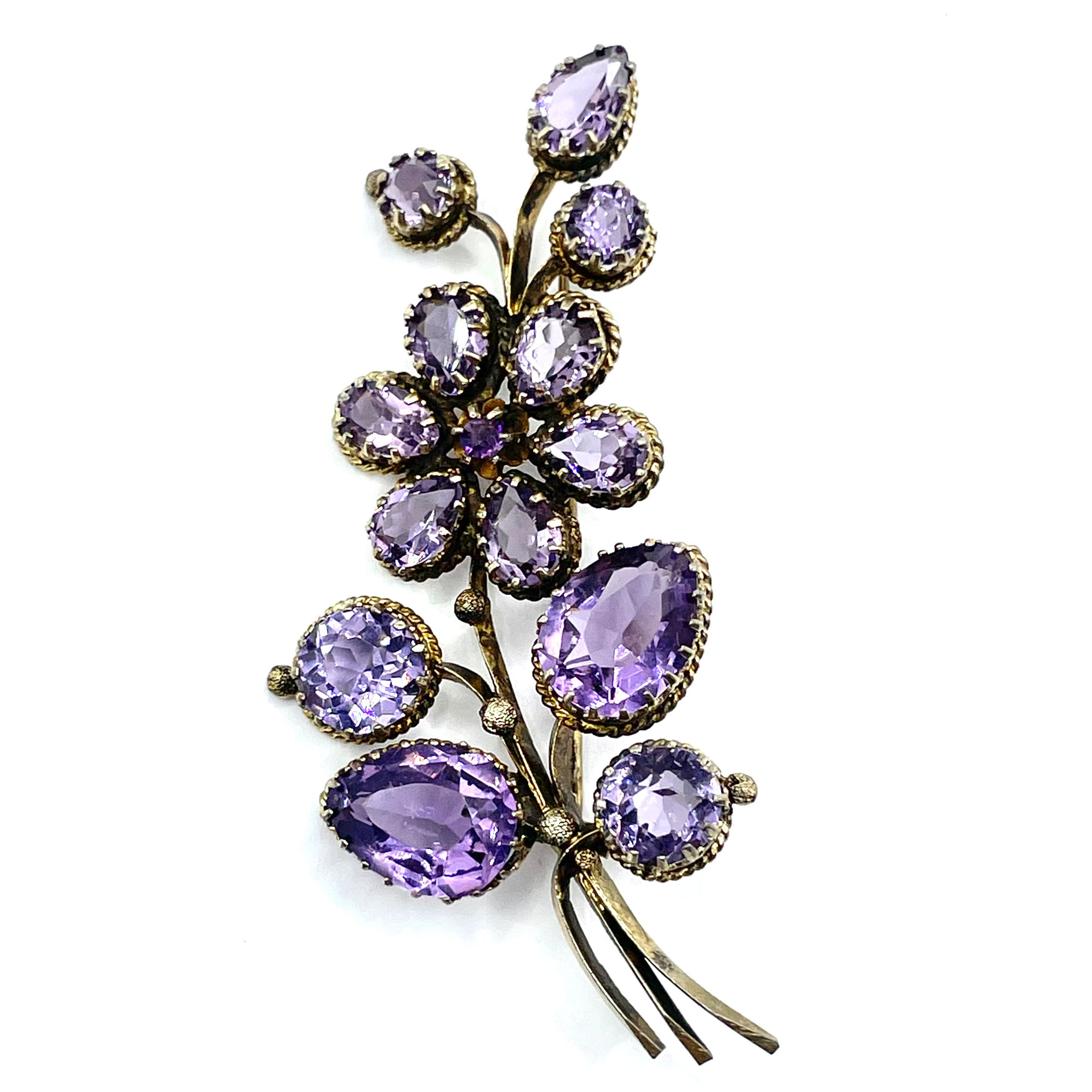 Amethyst floral corsage brooch