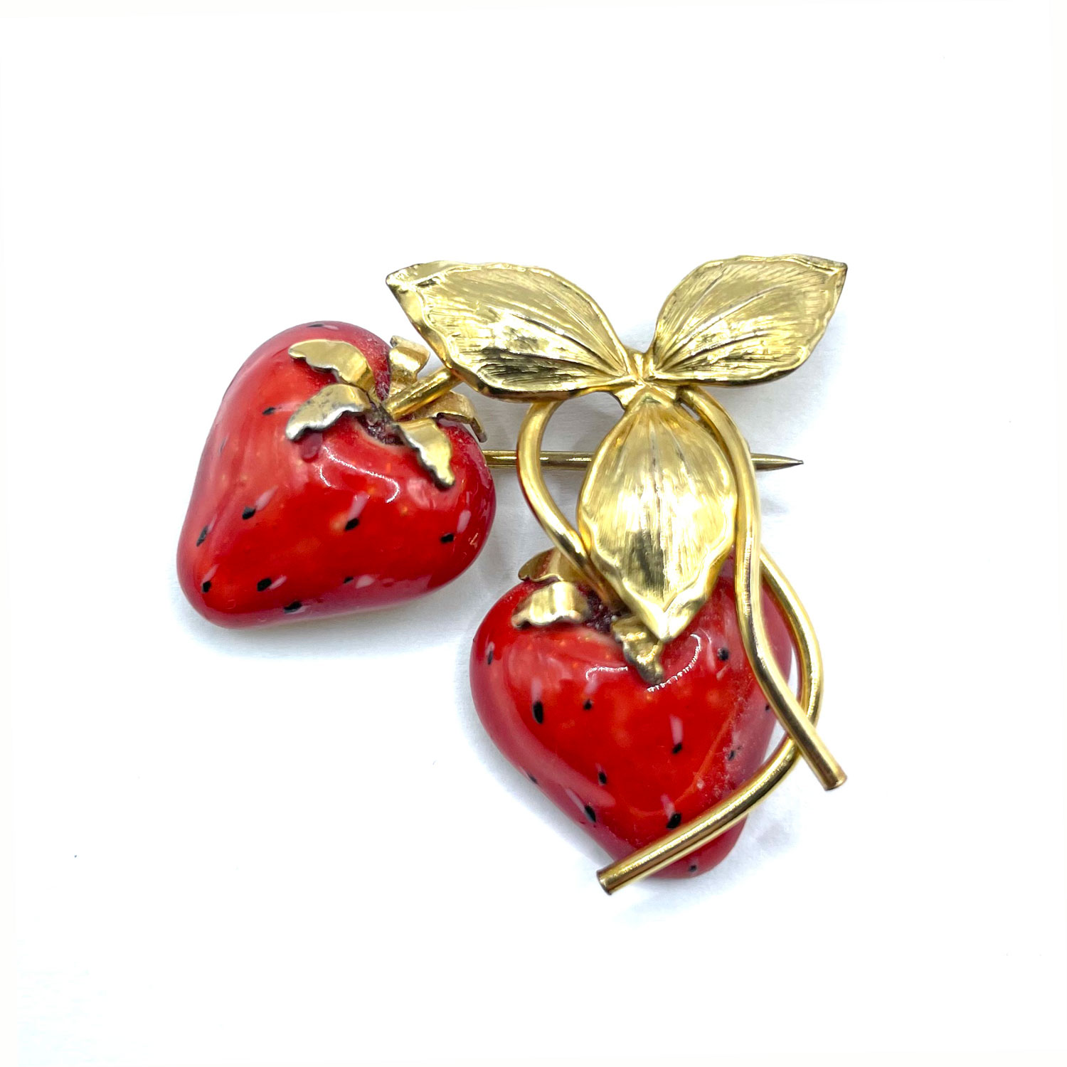 Enameled strawberry brooch