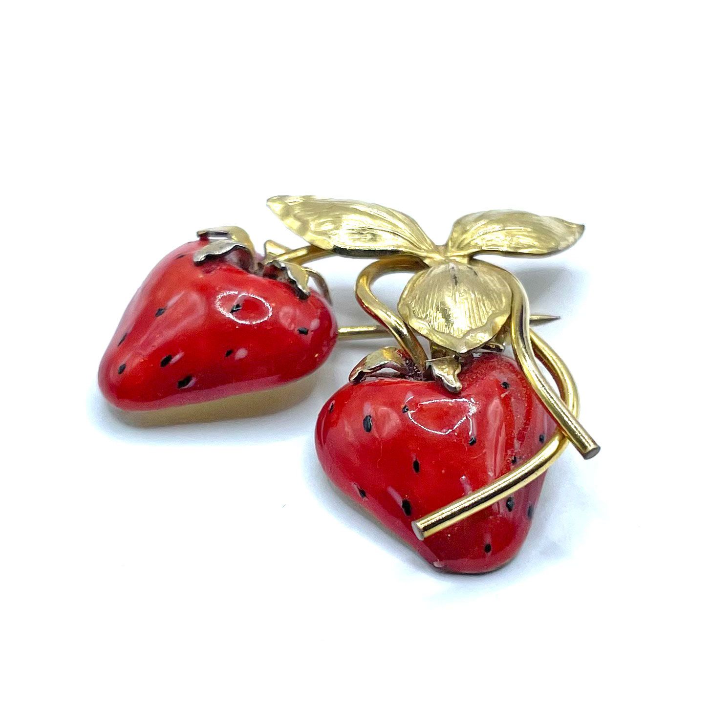 Enameled strawberry brooch