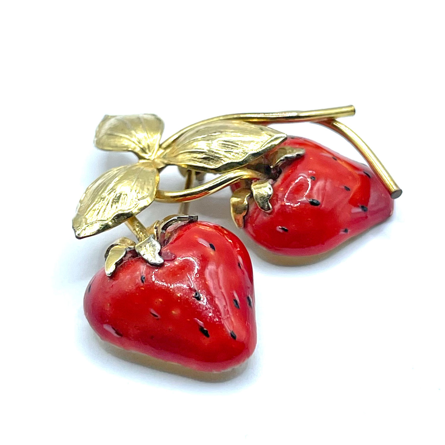 Enameled strawberry brooch