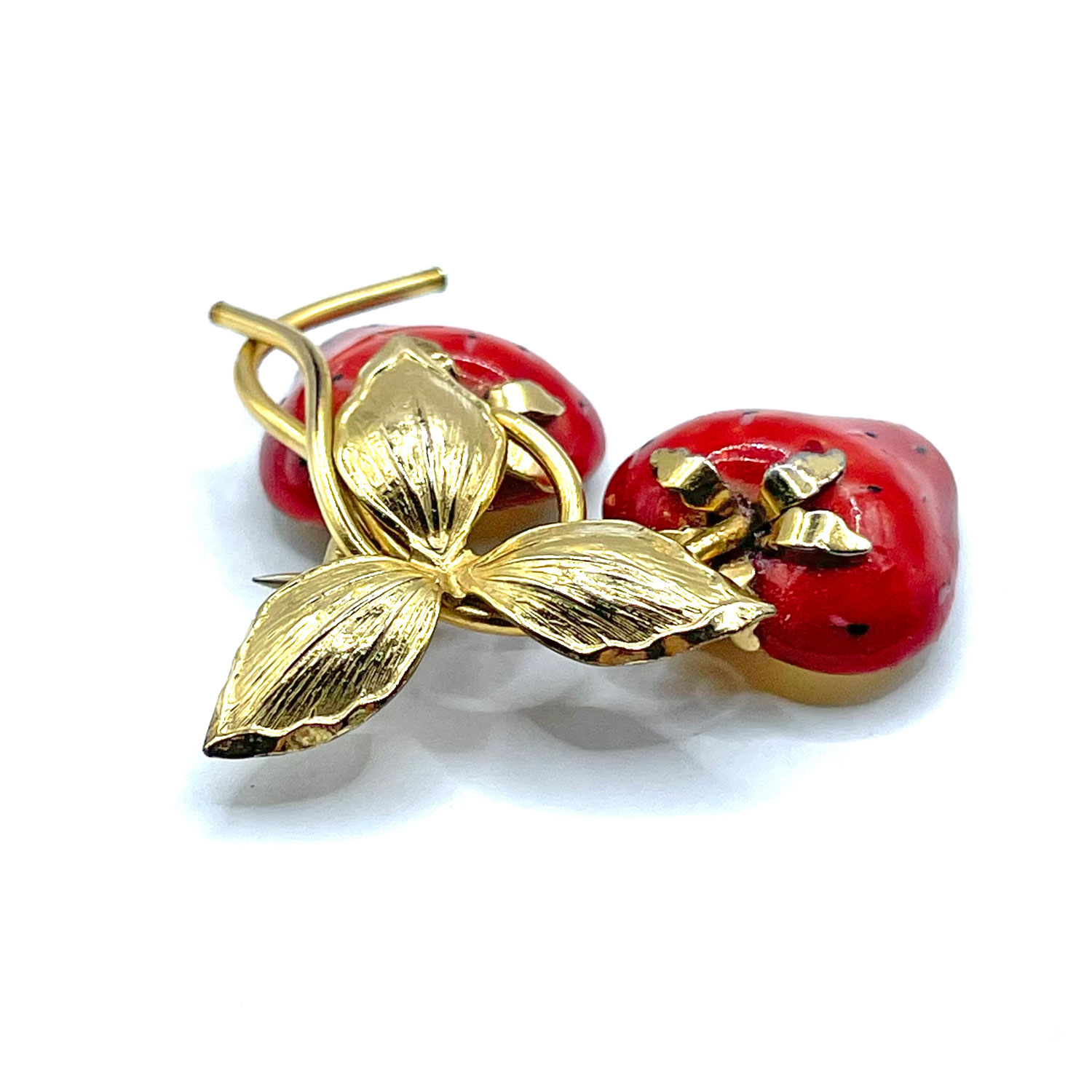 Enameled strawberry brooch