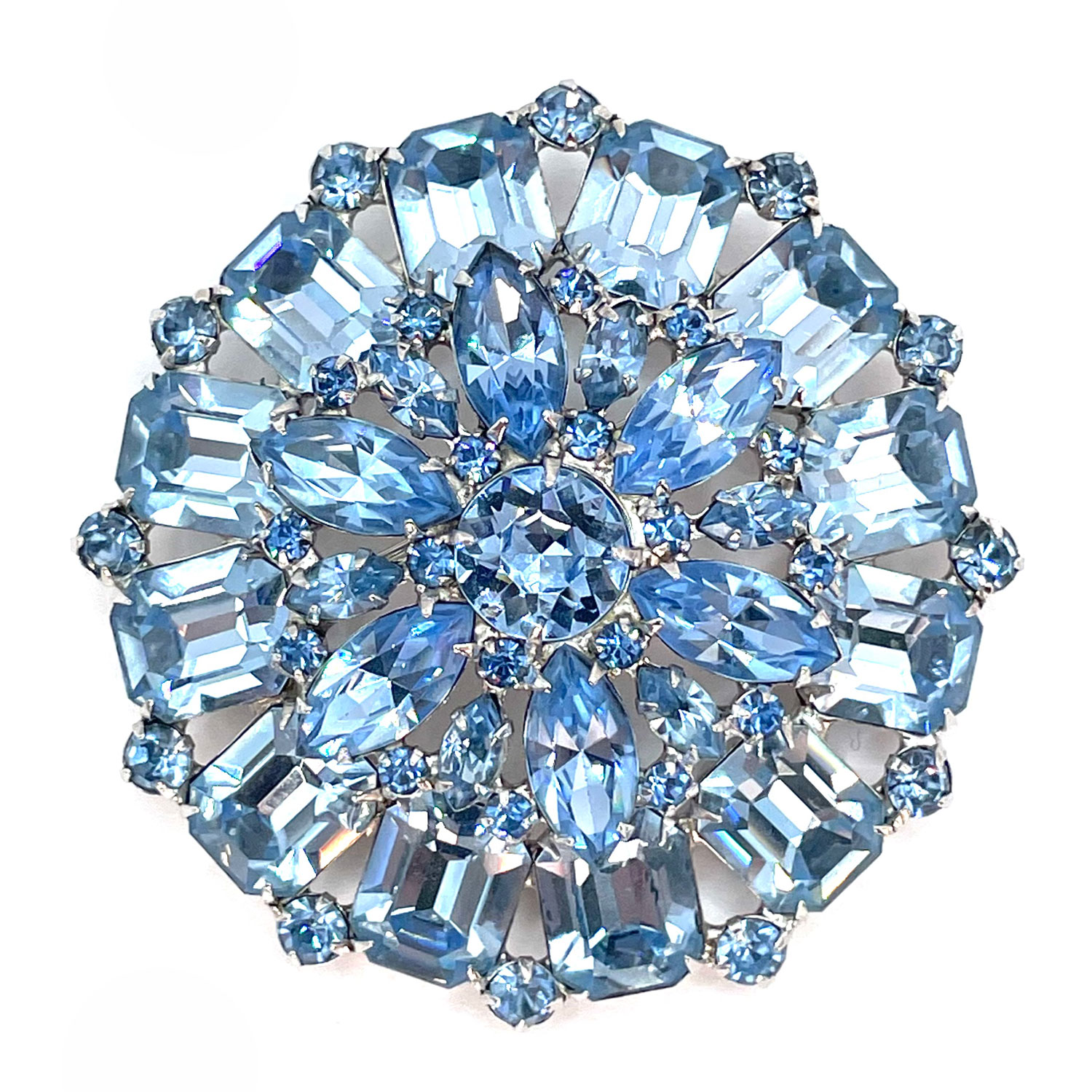 1950s blue rhinestone brooch