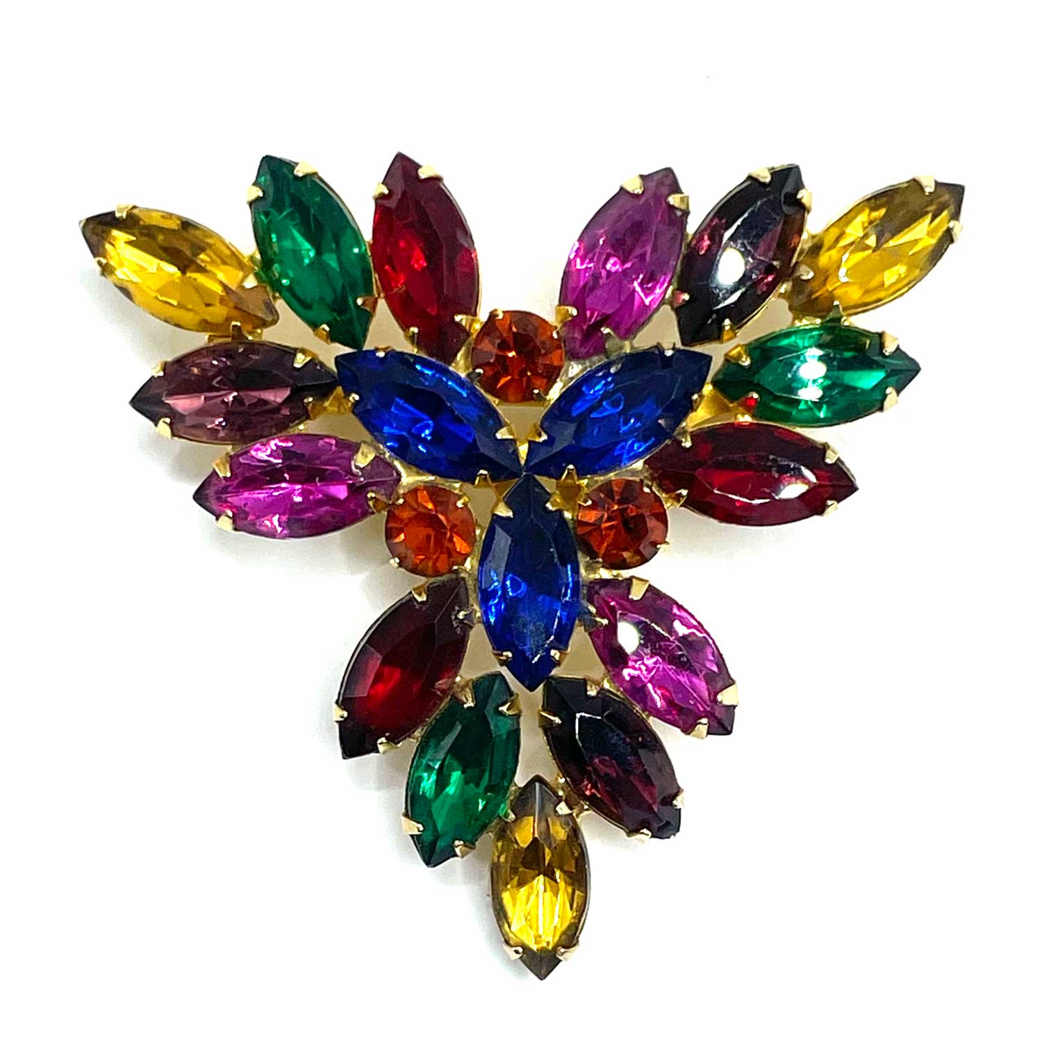Colorful 1950s rhinestone brooch