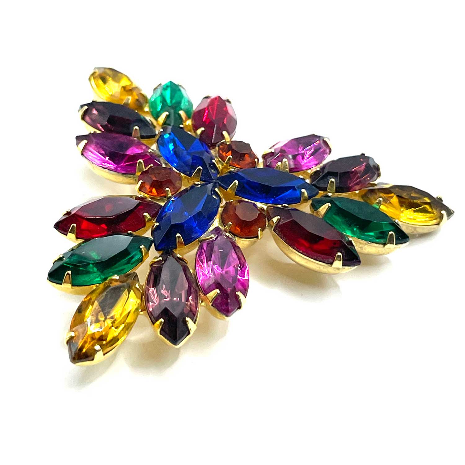 Colorful 1950s rhinestone brooch