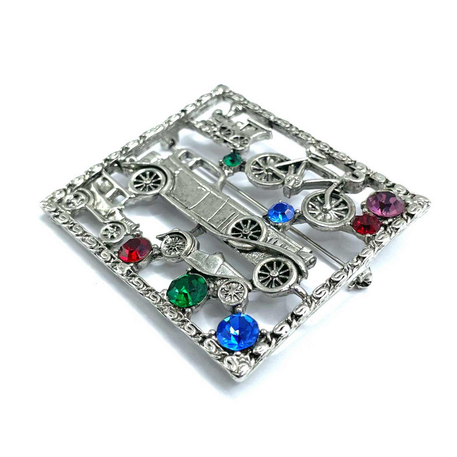 1980s Transportation themed rhinestone brooch