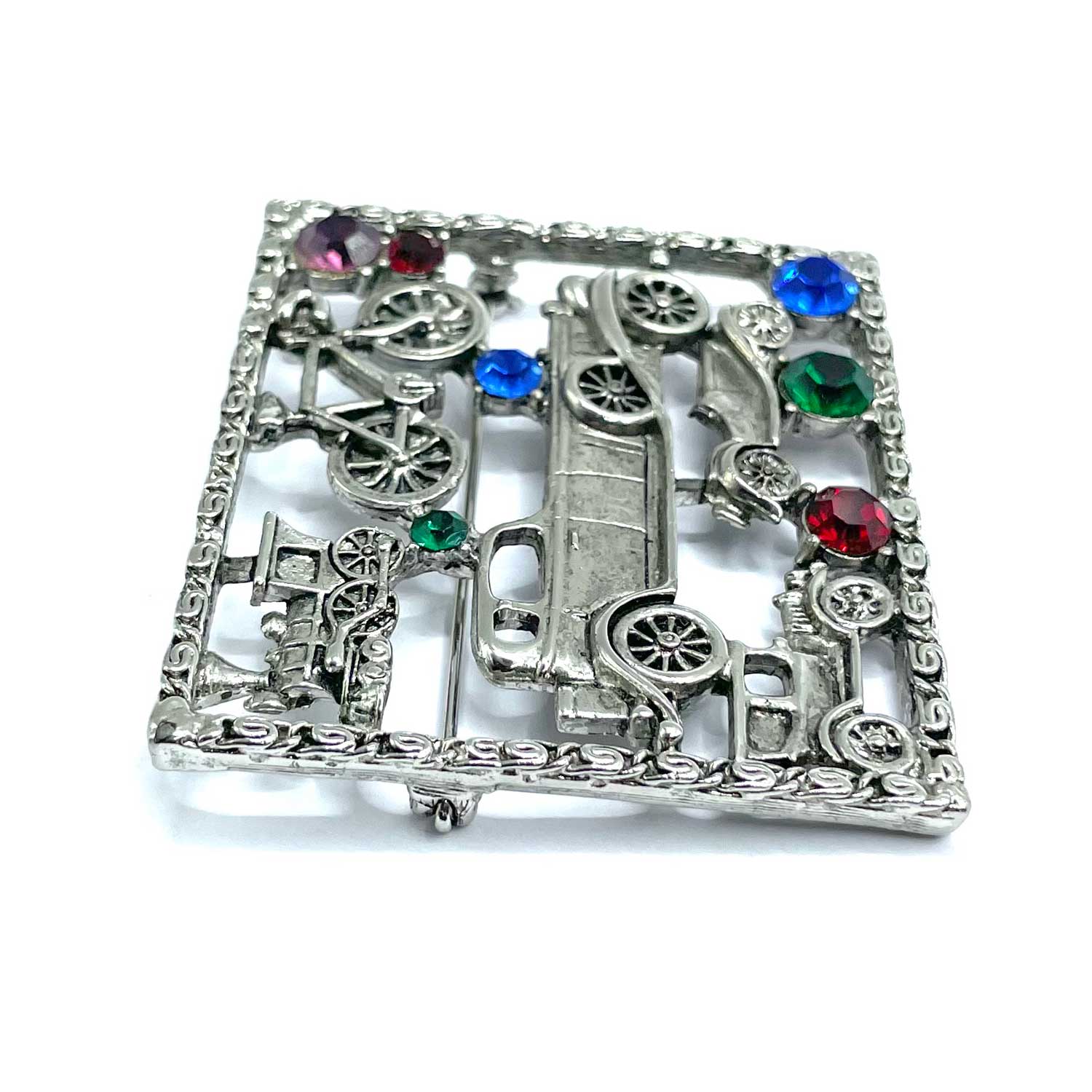 1980s Transportation themed rhinestone brooch